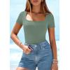 imagePRETTYGARDEN Short Sleeve Shirts for Women 2026 Summer Trendy Scoop Neck Ribbed Tops Spring Casual Slim Fitted Basic TeesSage Green