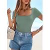 imagePRETTYGARDEN Short Sleeve Shirts for Women 2026 Summer Trendy Scoop Neck Ribbed Tops Spring Casual Slim Fitted Basic TeesSage Green