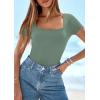 imagePRETTYGARDEN Short Sleeve Shirts for Women 2026 Summer Trendy Scoop Neck Ribbed Tops Spring Casual Slim Fitted Basic TeesSage Green