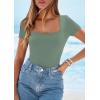 imagePRETTYGARDEN Short Sleeve Shirts for Women 2026 Summer Trendy Scoop Neck Ribbed Tops Spring Casual Slim Fitted Basic TeesSage Green