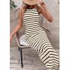 imagePRETTYGARDEN Sundresses for Women 2026 Summer Striped Knit Side Slit Spring Fashion Bodycon Maxi Dress Beach Vacation ClothesBeige