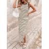 imagePRETTYGARDEN Sundresses for Women 2026 Summer Striped Knit Side Slit Spring Fashion Bodycon Maxi Dress Beach Vacation ClothesBeige