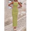 imagePRETTYGARDEN Sundresses for Women 2026 Summer Striped Knit Side Slit Spring Fashion Bodycon Maxi Dress Beach Vacation ClothesGreen