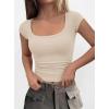 imagePRETTYGARDEN Womens Cap Sleeve T Shirts 2026 Square Neck Basic Tees Slim Fit Ribbed Knit Spring Going Out Tops Summer ClothesBeige