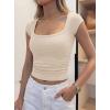 imagePRETTYGARDEN Womens Cap Sleeve T Shirts 2026 Square Neck Basic Tees Slim Fit Ribbed Knit Spring Going Out Tops Summer ClothesBeige