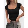 imagePRETTYGARDEN Womens Cap Sleeve T Shirts 2026 Square Neck Basic Tees Slim Fit Ribbed Knit Spring Going Out Tops Summer ClothesBlack