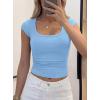 imagePRETTYGARDEN Womens Cap Sleeve T Shirts 2026 Square Neck Basic Tees Slim Fit Ribbed Knit Spring Going Out Tops Summer ClothesLight Blue