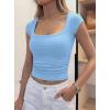imagePRETTYGARDEN Womens Cap Sleeve T Shirts 2026 Square Neck Basic Tees Slim Fit Ribbed Knit Spring Going Out Tops Summer ClothesLight Blue