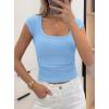 imagePRETTYGARDEN Womens Cap Sleeve T Shirts 2026 Square Neck Basic Tees Slim Fit Ribbed Knit Spring Going Out Tops Summer ClothesLight Blue