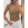 imagePRETTYGARDEN Womens Cap Sleeve T Shirts 2026 Square Neck Basic Tees Slim Fit Ribbed Knit Spring Going Out Tops Summer ClothesLight Khaki