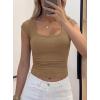 imagePRETTYGARDEN Womens Cap Sleeve T Shirts 2026 Square Neck Basic Tees Slim Fit Ribbed Knit Spring Going Out Tops Summer ClothesLight Khaki