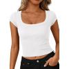 imagePRETTYGARDEN Womens Cap Sleeve T Shirts 2026 Square Neck Basic Tees Slim Fit Ribbed Knit Spring Going Out Tops Summer ClothesWhite