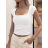 imagePRETTYGARDEN Womens Cap Sleeve T Shirts 2026 Square Neck Basic Tees Slim Fit Ribbed Knit Spring Going Out Tops Summer ClothesWhite