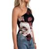 imagePRETTYGARDEN Womens Floral Mesh Tops 2026 Summer Asymmetrical One Shoulder Sleeveless Ruched Shirts Spring Going Out ClothesBlack Apricot Floral