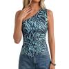 imagePRETTYGARDEN Womens Floral Mesh Tops 2026 Summer Asymmetrical One Shoulder Sleeveless Ruched Shirts Spring Going Out ClothesBrown Zebra Print