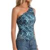 imagePRETTYGARDEN Womens Floral Mesh Tops 2026 Summer Asymmetrical One Shoulder Sleeveless Ruched Shirts Spring Going Out ClothesBrown Zebra Print