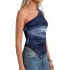 imagePRETTYGARDEN Womens Floral Mesh Tops 2026 Summer Asymmetrical One Shoulder Sleeveless Ruched Shirts Spring Going Out ClothesGradient Blue