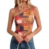 imagePRETTYGARDEN Womens Floral Mesh Tops 2026 Summer Asymmetrical One Shoulder Sleeveless Ruched Shirts Spring Going Out ClothesKhaki Leopard