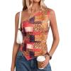 imagePRETTYGARDEN Womens Floral Mesh Tops 2026 Summer Asymmetrical One Shoulder Sleeveless Ruched Shirts Spring Going Out ClothesKhaki Leopard