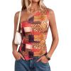 imagePRETTYGARDEN Womens Floral Mesh Tops 2026 Summer Asymmetrical One Shoulder Sleeveless Ruched Shirts Spring Going Out ClothesKhaki Leopard