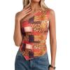 imagePRETTYGARDEN Womens Floral Mesh Tops 2026 Summer Asymmetrical One Shoulder Sleeveless Ruched Shirts Spring Going Out ClothesKhaki Leopard