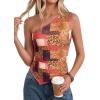 imagePRETTYGARDEN Womens Floral Mesh Tops 2026 Summer Asymmetrical One Shoulder Sleeveless Ruched Shirts Spring Going Out ClothesKhaki Leopard