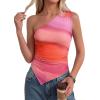 imagePRETTYGARDEN Womens Floral Mesh Tops 2026 Summer Asymmetrical One Shoulder Sleeveless Ruched Shirts Spring Going Out ClothesMulticolor Print