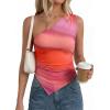imagePRETTYGARDEN Womens Floral Mesh Tops 2026 Summer Asymmetrical One Shoulder Sleeveless Ruched Shirts Spring Going Out ClothesMulticolor Print