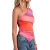 imagePRETTYGARDEN Womens Floral Mesh Tops 2026 Summer Asymmetrical One Shoulder Sleeveless Ruched Shirts Spring Going Out ClothesMulticolor Print