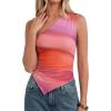 imagePRETTYGARDEN Womens Floral Mesh Tops 2026 Summer Asymmetrical One Shoulder Sleeveless Ruched Shirts Spring Going Out ClothesMulticolor Print