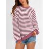 imagePRETTYGARDEN Womens Striped Oversized Sweatshirt Color Block Crew Neck Long Sleeve Casual Loose Pullover Top Y2K ClothesBean Paste Red White