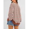 imagePRETTYGARDEN Womens Striped Oversized Sweatshirt Color Block Crew Neck Long Sleeve Casual Loose Pullover Top Y2K ClothesBrick Red White