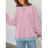 imagePRETTYGARDEN Womens Striped Oversized Sweatshirt Color Block Crew Neck Long Sleeve Casual Loose Pullover Top Y2K ClothesPink White