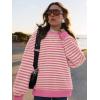 imagePRETTYGARDEN Womens Striped Oversized Sweatshirt Color Block Crew Neck Long Sleeve Casual Loose Pullover Top Y2K ClothesRose Pink White