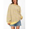 imagePRETTYGARDEN Womens Striped Oversized Sweatshirt Color Block Crew Neck Long Sleeve Casual Loose Pullover Top Y2K ClothesYellow White