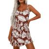 imagePRETTYGARDEN Womens Summer Dresses 2026 Casual Print Spaghetti Strap Sleeveless Sundress Beach Vacation Cover UpsBrown