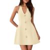 imagePRETTYGARDEN Cocktail Dresses for Women Short 2026 Summer Elegant Halter V Neck Sleeveless A Line Spring Mini Party DressBeige