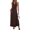 imagePRETTYGARDEN Holiday Cocktail Dresses for Women 2026 Summer Elegant V Neck Halter Backless Wedding Guest Party Midi DressBrown
