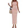 imagePRETTYGARDEN Sundresses for Women 2026 Summer Striped Knit Side Slit Spring Fashion Bodycon Maxi Dress Beach Vacation ClothesRed
