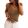 imagePRETTYGARDEN Womens Summer Sleeveless Tank Tops 2026 V Neck Ruffle Lightweight Ribbed Knit Shirt Casual Going Out TopKhaki