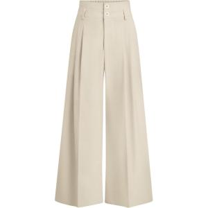imagePRETTYGARDEN Womens Spring Wide Leg Palazzo Pants 2026 Trendy Loose Button High Waist Pleated Work Business Casual TrousersBeige