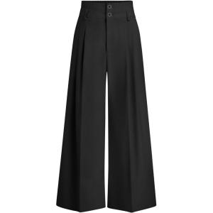 imagePRETTYGARDEN Womens Spring Wide Leg Palazzo Pants 2026 Trendy Loose Button High Waist Pleated Work Business Casual TrousersBlack