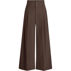 imagePRETTYGARDEN Womens Spring Wide Leg Palazzo Pants 2026 Trendy Loose Button High Waist Pleated Work Business Casual TrousersBrown