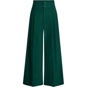 imagePRETTYGARDEN Womens Spring Wide Leg Palazzo Pants 2026 Trendy Loose Button High Waist Pleated Work Business Casual TrousersDark Green