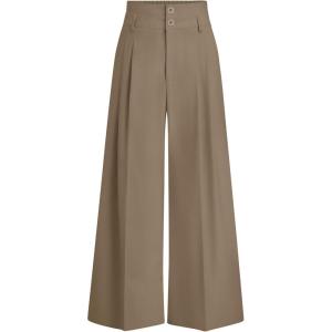 imagePRETTYGARDEN Womens Spring Wide Leg Palazzo Pants 2026 Trendy Loose Button High Waist Pleated Work Business Casual TrousersKhaki