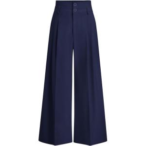 imagePRETTYGARDEN Womens Spring Wide Leg Palazzo Pants 2026 Trendy Loose Button High Waist Pleated Work Business Casual TrousersNavy Blue