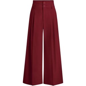imagePRETTYGARDEN Womens Spring Wide Leg Palazzo Pants 2026 Trendy Loose Button High Waist Pleated Work Business Casual TrousersWine Red