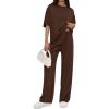 imagePRETTYGARDEN 2 Piece Lounge Sets for Women Summer 2026 Short Sleeve Matching Airport Travel Outfits Casual Spring ClothesDark Brown
