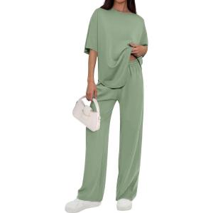 imagePRETTYGARDEN 2 Piece Lounge Sets for Women Summer 2026 Short Sleeve Matching Airport Travel Outfits Casual Spring ClothesSage Green