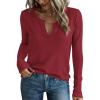imagePRETTYGARDEN Long Sleeve Shirts for Women 2025 Fall V Neck Waffle Basic Tee Dressy Casual Winter Blouses Knit Tunic TopsWine Red
